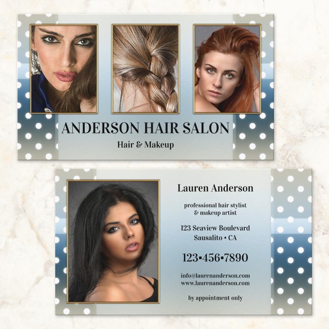 Retro Chic Dots Your Photos Showcase Hair Stylist Business Card (Creator Uploaded)