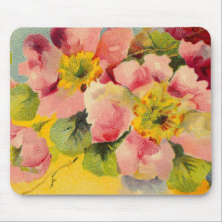 Retro Chic Elegant Pink Vintage Floral Primroses Mouse Pad