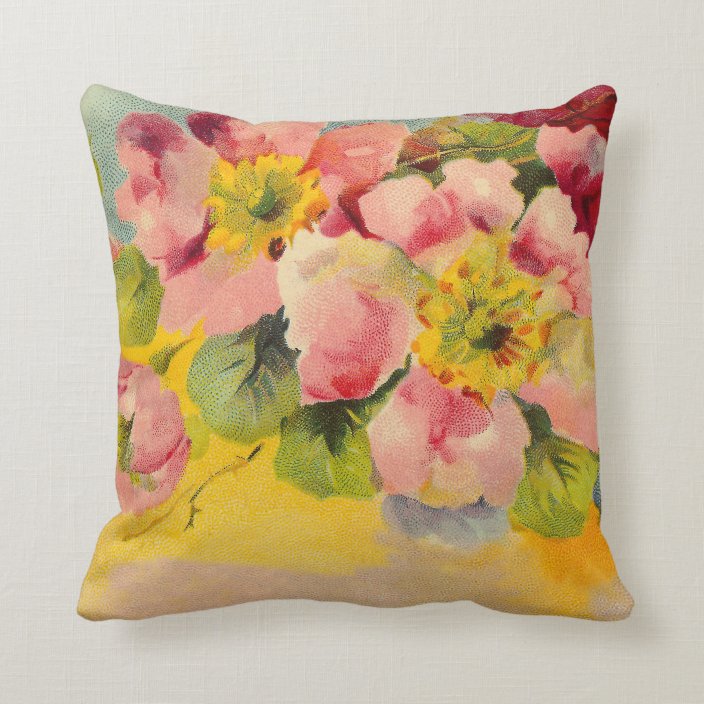 Retro Chic Elegant Pink Vintage Floral Primroses Throw Pillow