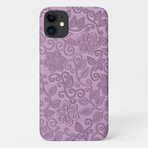 Retro Chic Faux Pink Leather Floral Art Pattern iPhone 11 Case