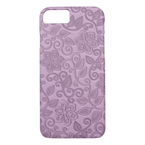 Retro Chic Faux Pink Leather Floral Art Pattern iPhone 87 Case