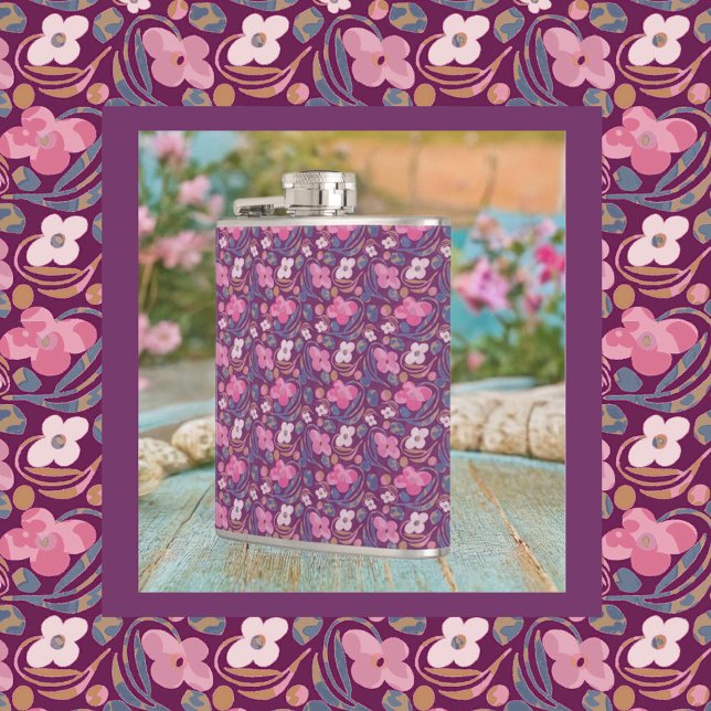 Retro Chic Floral Pattern Flask (Creator Uploaded)