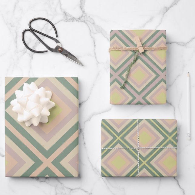 Retro Chic Geometric Lemon Pastel Wrapping Paper Sheets (Front)