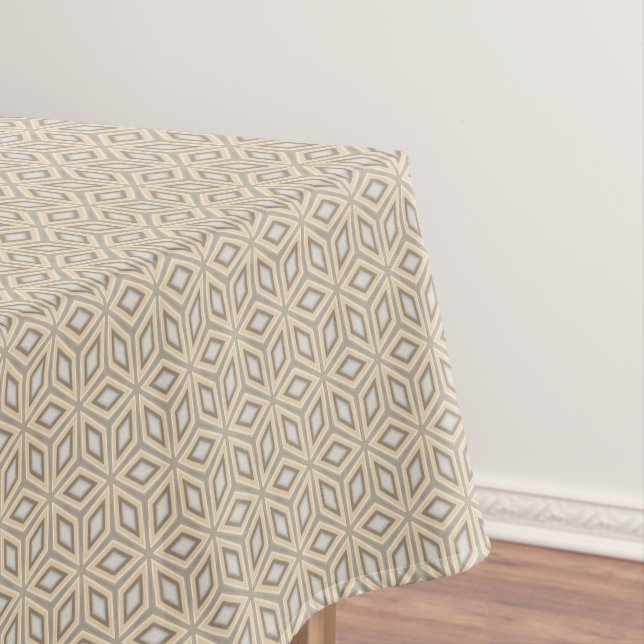 Retro Chic Gray Beige Taupe Brown Mandala Pattern Tablecloth (In Situ)