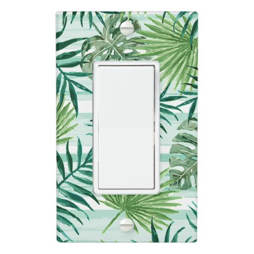 Retro Chic Green Palm Leaves Watercolor Art Light Switch Cover