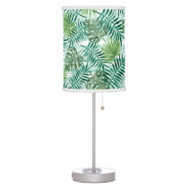 Retro Chic Green Palm Leaves Watercolor Art Table Lamp
