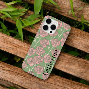 Retro Chic Green & Pink Floral Pattern Whimsical  iPhone 16 Pro Max Case