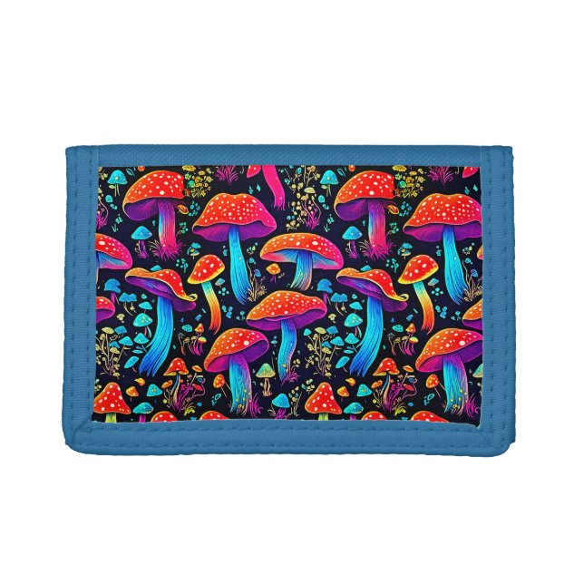 Retro Chic: Groovy Mushrooms Pattern Trifold Wallet (Front)
