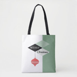 Retro Chic Merry Christmas Color Block Pattern Tote Bag