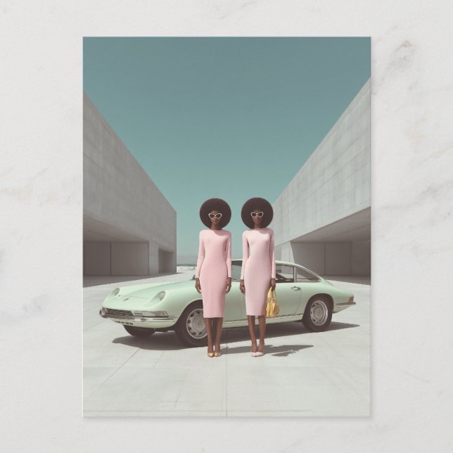 Retro Chic Minimalist Twins Postcard (Front)