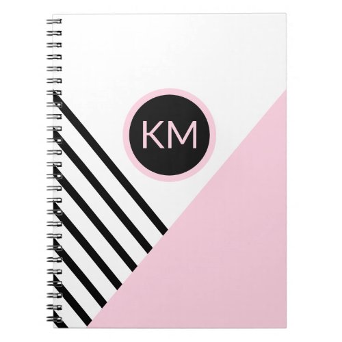 Retro Chic Modern Monogram Stripes Geometric Notebook