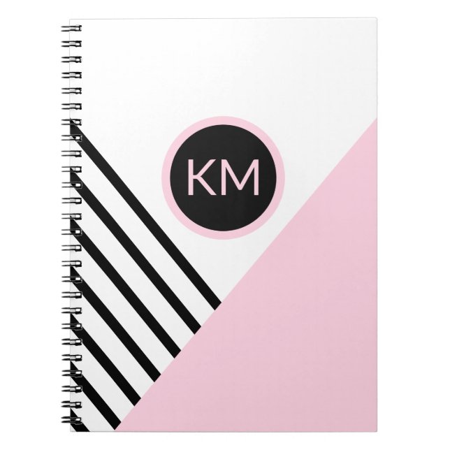 Retro Chic Modern Monogram Stripes Geometric Notebook (Front)