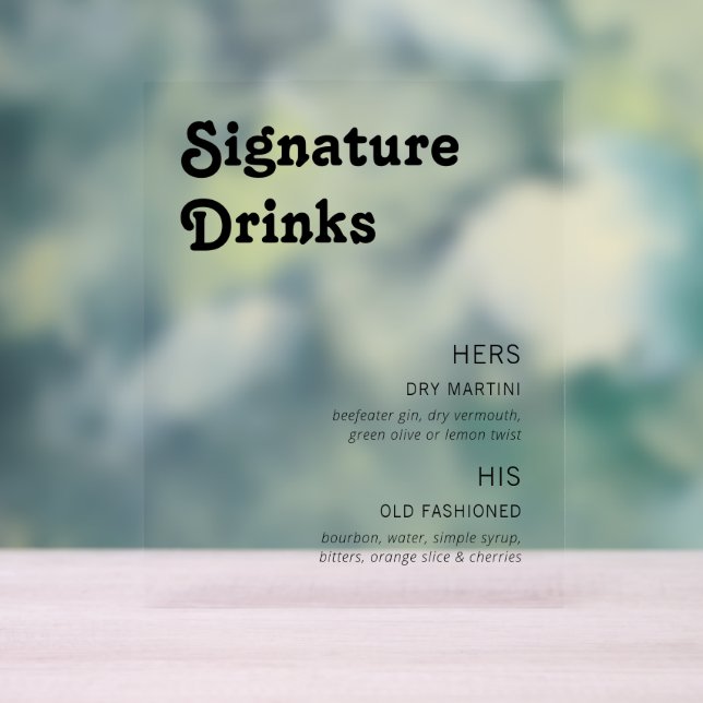 Retro Chic Modern Signature Drinks Acrylic Sign (Neutral)