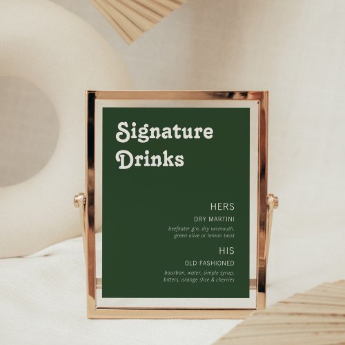 Retro Chic Modern Signature Drinks Dark Green Photo Print