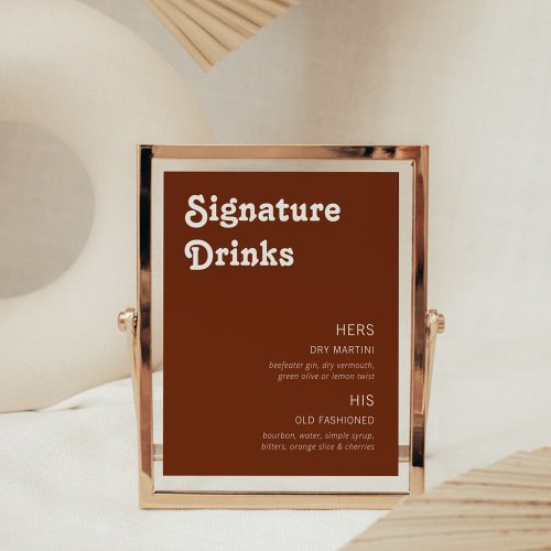 Retro Chic Modern Signature Drinks Terracotta Photo Print
