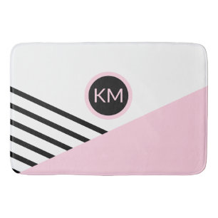 Retro Chic Monogram Color Block and Stripes Bath Mat