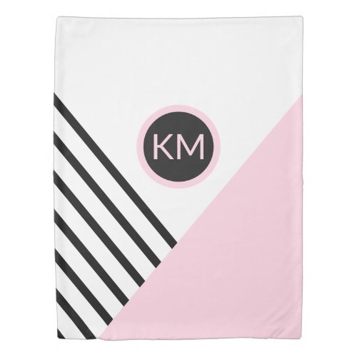 Retro Chic Monogram Stripes and Color Block Duvet Cover