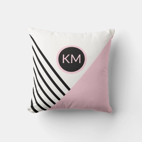 Retro Chic Monogram Stripes and Color Block Throw Pillow