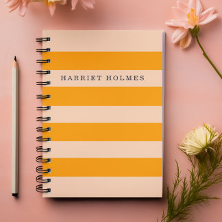 Retro Chic Orange and Peach Striped Personalized Notebook