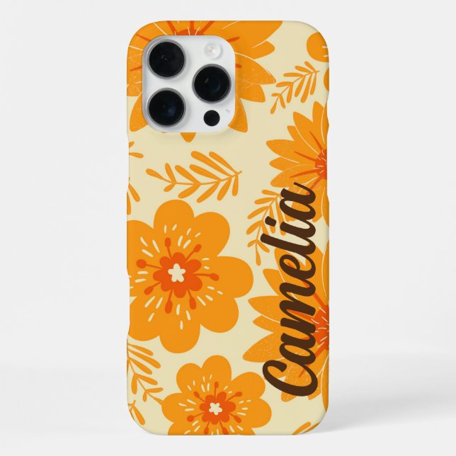Retro Chic Orange Floral Pattern Whimsical Spring  Iphone Case (Back)