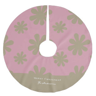 Retro Chic Pink and Gold Floral Merry Christmas  Brushed Polyester Tree Skirt