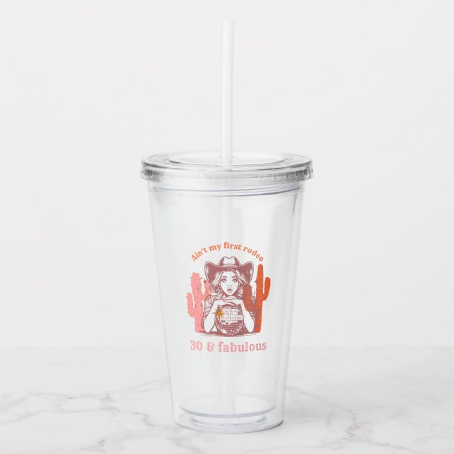 Retro Chic Pink Cowgirl Disco Ball Birthday Party Acrylic Tumbler (Front)