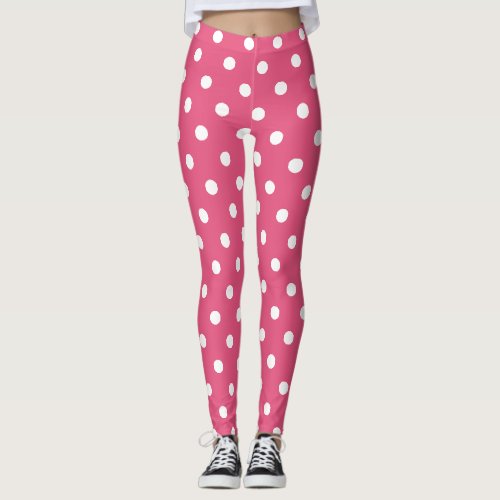 Retro Chic Pink White Polka Dots Pattern Fashion Leggings