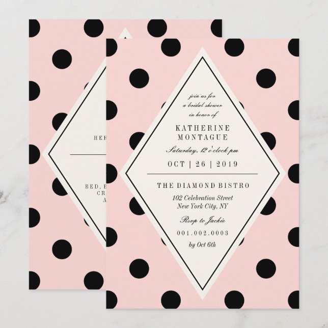 Retro Chic Polka Dots Diamond Bridal Shower Invite (Front/Back)