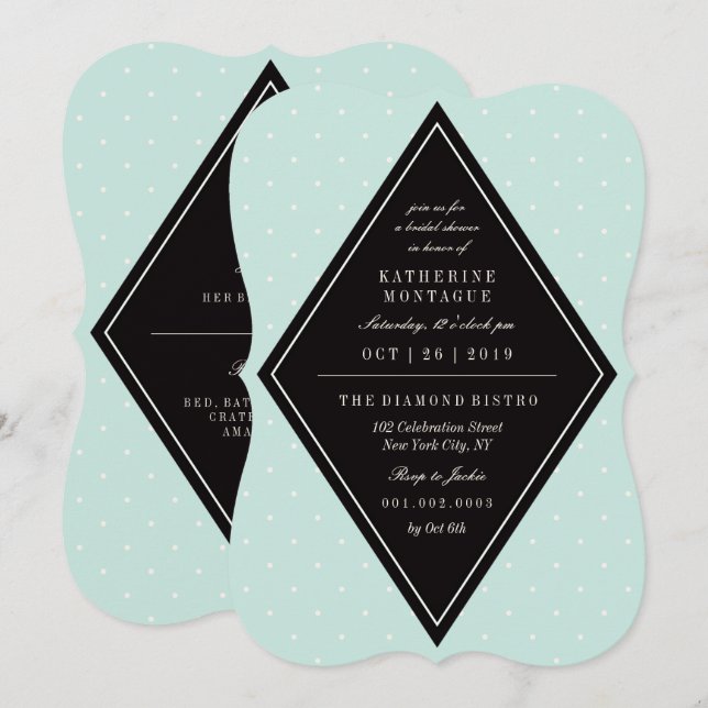Retro Chic Polka Dots Diamond Bridal Shower Invite (Front/Back)