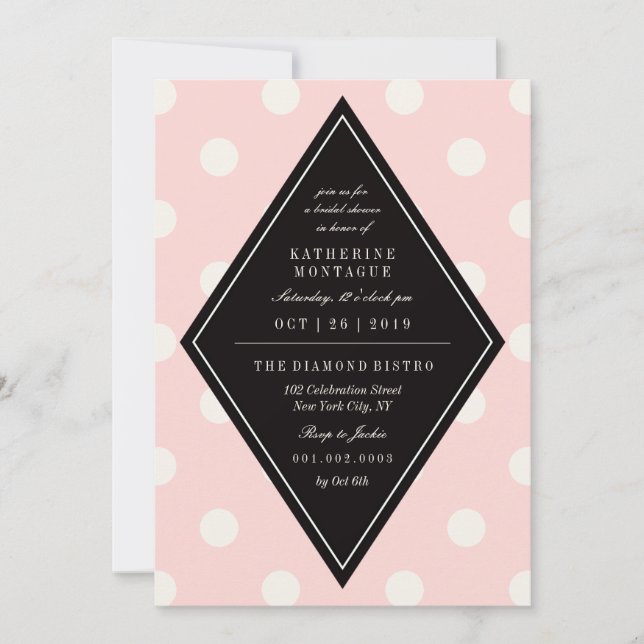 Retro Chic Polka Dots Diamond Bridal Shower Invite (Front)