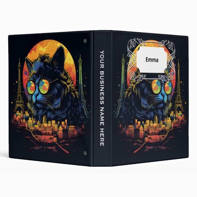 Retro Chic Pop Art Parisian Feline 3 Ring Binder (Background)