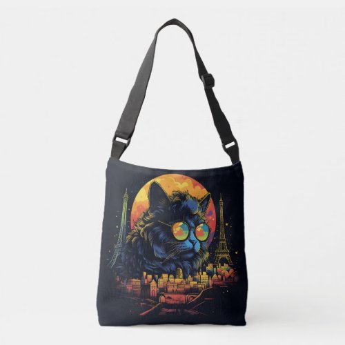 Retro Chic Pop Art Parisian Feline Crossbody Bag