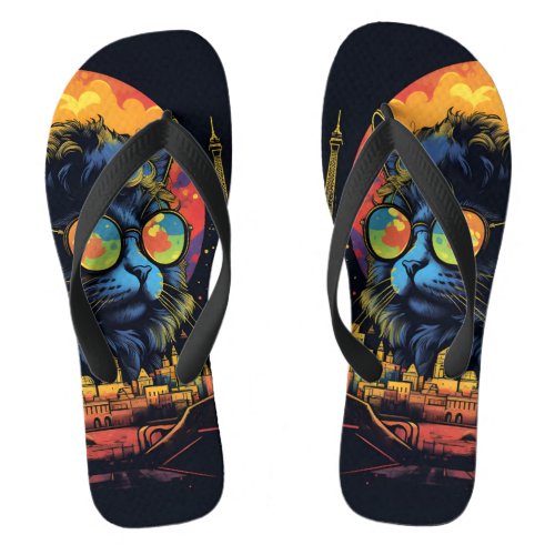 Retro Chic Pop Art Parisian Feline Flip Flops