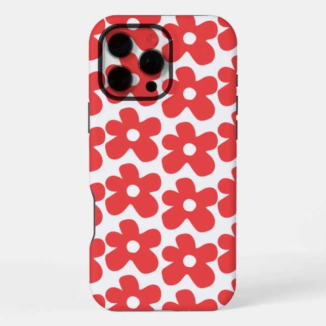 Retro Chic Red Floral Pattern Whimsical Spring  Iphone Case (Back)