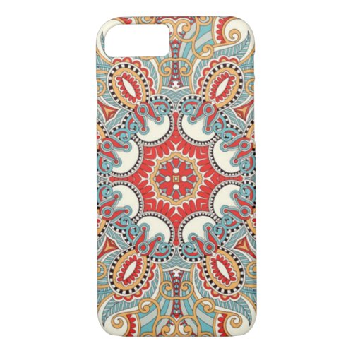 Retro Chic Red Teal Pretty Floral Mosaic Pattern iPhone 87 Case