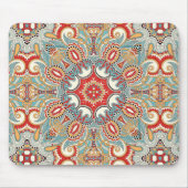 Retro Chic Red Teal Pretty Floral Mosaic Pattern Mouse Pad (Front)