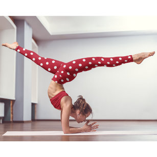 Red White Polka Dots Yoga Capri Leggings Surf SUP Running Dancer