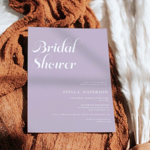 Retro chic simple lavender bridal shower invitation
