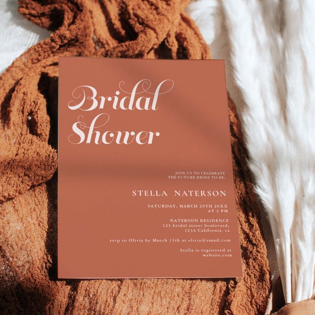 Retro chic simple terracotta bridal shower invitation (Creator Uploaded)