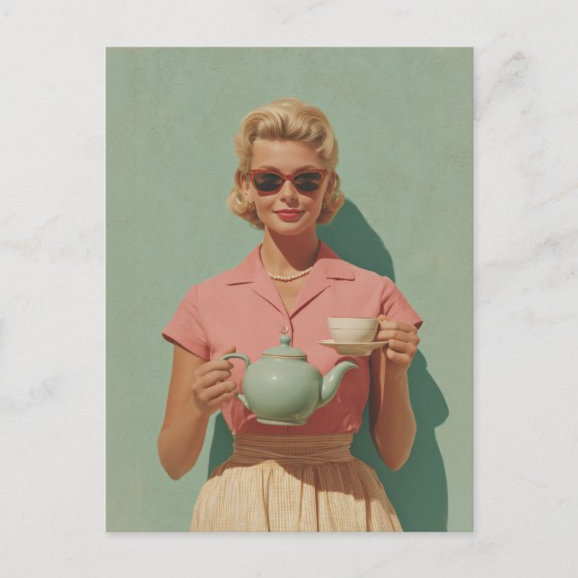 Retro Chic Tea Party Postcard (Front)
