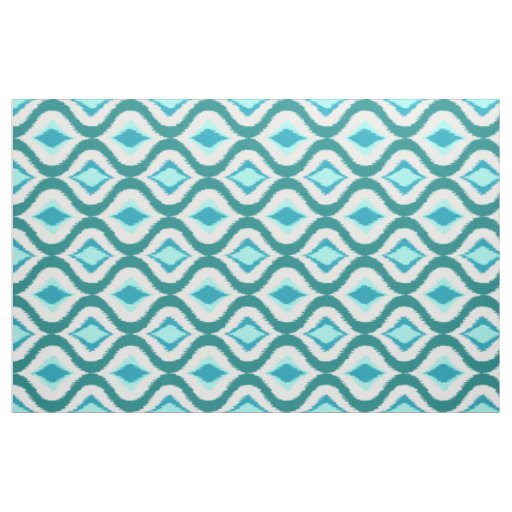 Retro Chic Teal Aqua Turquoise Ikat Drops Pattern Fabric