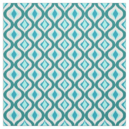Retro Chic Teal Aqua Turquoise Ikat Drops Pattern Fabric