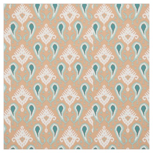 Retro Chic Teal Taupe Ethnic Ikat Tribal Pattern Fabric