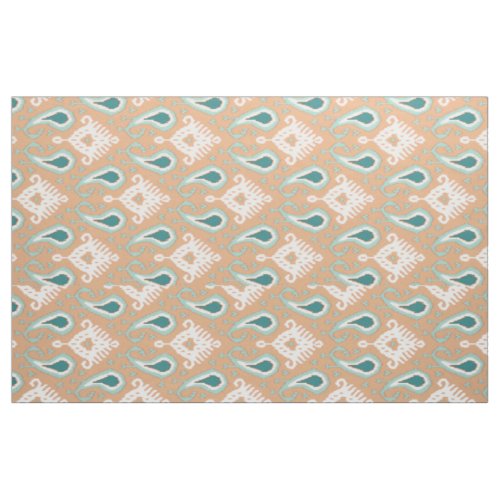 Retro Chic Teal Taupe Ethnic Ikat Tribal Pattern Fabric