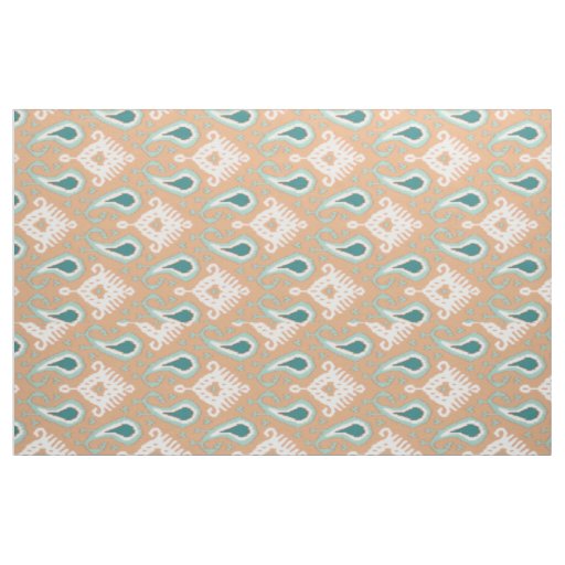 Retro Chic Teal Taupe Ethnic Ikat Tribal Pattern Fabric