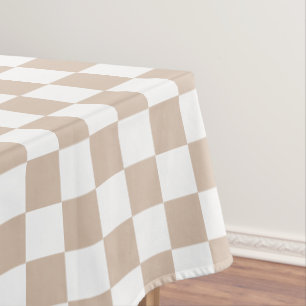 Retro Chic Trendy Coffee White Checkered Pattern Tablecloth