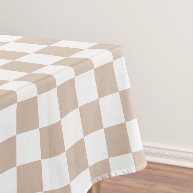 Retro Chic Trendy Coffee White Checkered Pattern  Tablecloth (In Situ)