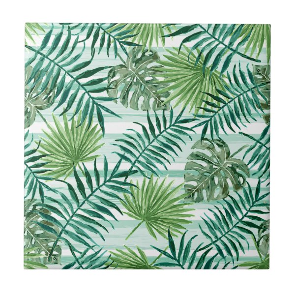 Retro Chic Tropical Green Palm Leaves Art Pattern Ceramic Tile Custom Retro Chic Tropical Green Palm Leaves Art Pattern Ceramic Tile
