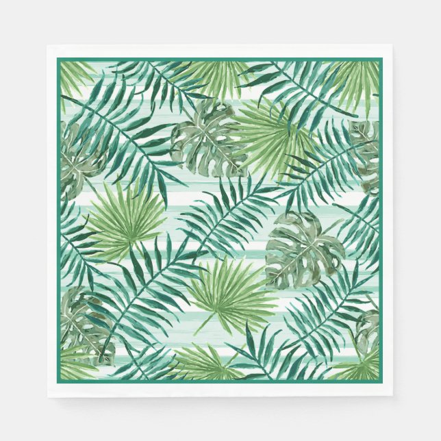Retro Chic Tropical Green Palm Leaves Art Pattern Paper Napkins (Front)