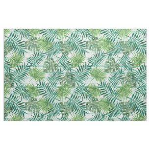 Retro Chic Tropical Green Palm Leaves Pattern Fabric